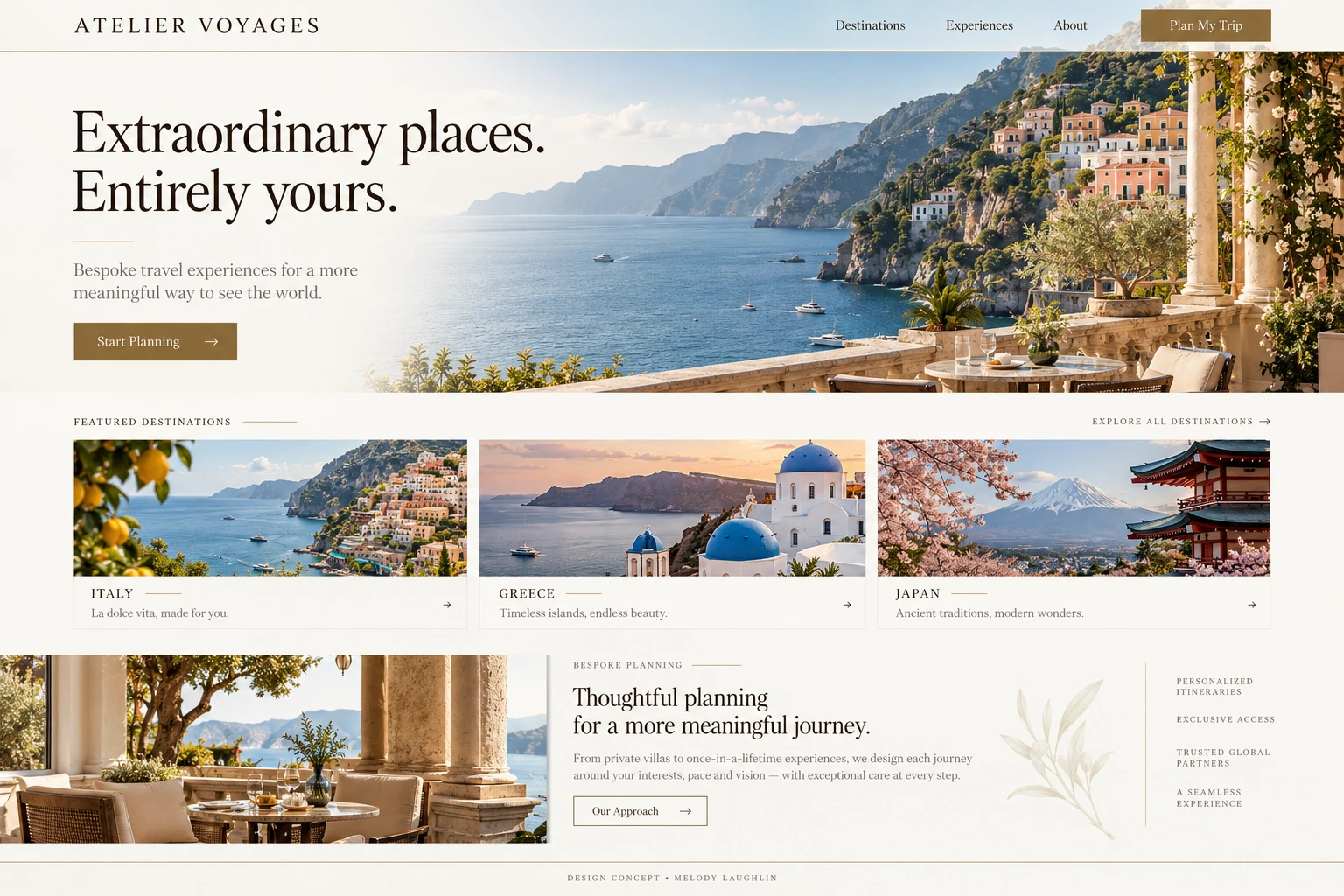 Atelier Voyages sample homepage design for luxury travel