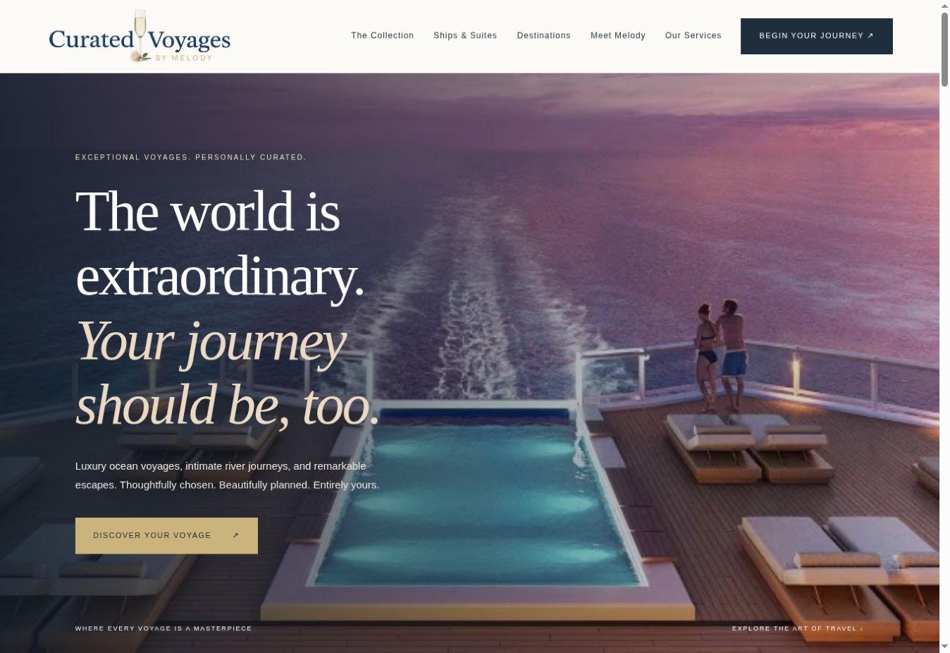 Curated Voyages luxury travel website homepage